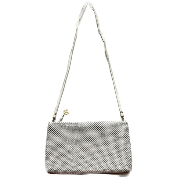 Whiting & Davis White Mesh Beaded Clutch Purse with Removable Crossbody Strap - Picture 1 of 14